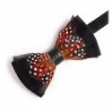 Genius Bowtie - Copernicus - Red Black - Suede Leather Bow Tie with Feathers - Luxury High Quality Bow Tie