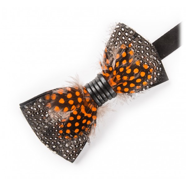 Genius Bowtie - Edison - Nero - Papillon in Pelle Scamosciata con Piume - Farfallino di Alta Qualità Luxury