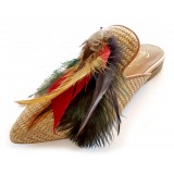 Genius Bowtie - Genius Shoes - Summer Rafia - Scarpe in Rafia con Vere Piume - Scarpe di Alta Qualità Luxury