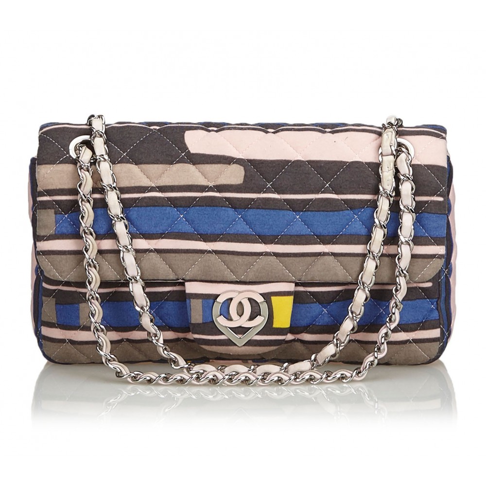 Chanel Vintage - CC Heart Printed Cotton Medium Flap Bag - Pink - Leather &  Cotton Handbag - Luxury High Quality