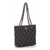 Chanel Vintage - Surpique Wool Shoulder Bag - Grigio - Borsa in Tessuto e Lana - Alta Qualità Luxury