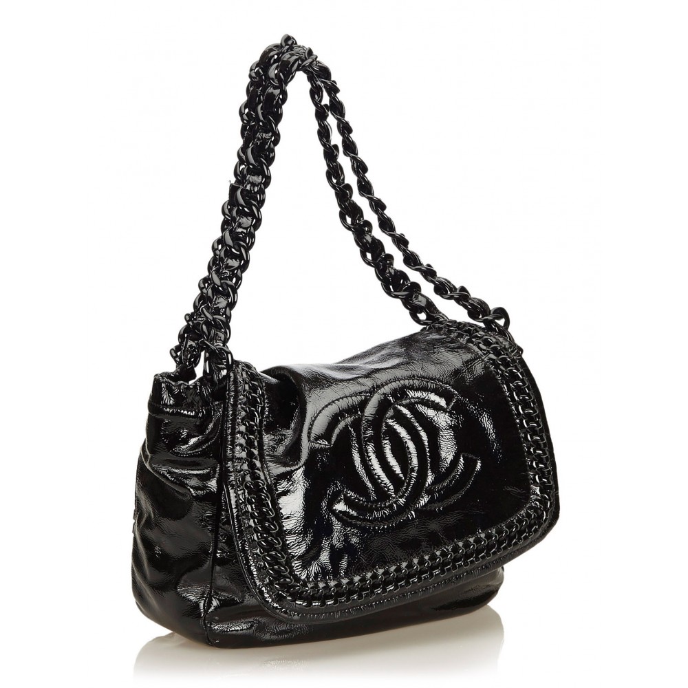 Chanel Vintage - Luxe Ligne Accordion Flap Bag - Black - Leather
