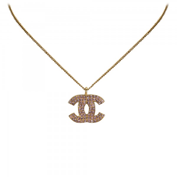 Chanel Silver Tone Rhinestone Cc Logo Necklace