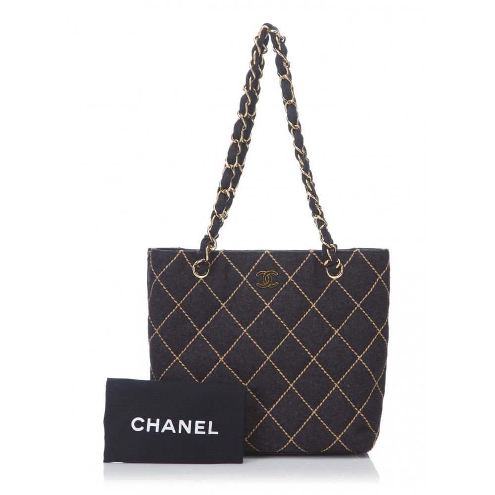 CHANEL Lambskin Chocolate Bar Tweed Stitch Coco Mark Shoulder Bag, Chanel