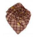 Chanel Vintage - Plaid Cashmere Silk Scarf - Brown Beige - Cashmere and Silk Foulard - Luxury High Quality