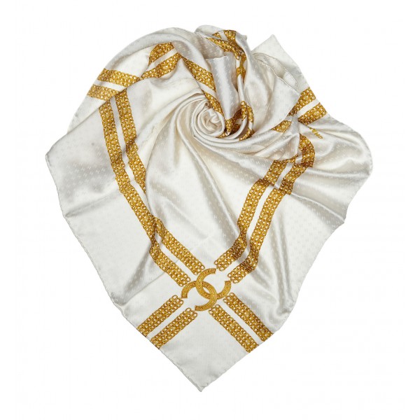 Chanel Vintage - Printed Silk Chain Scarf - White Gold - Silk Foulard -  Luxury High Quality - Avvenice