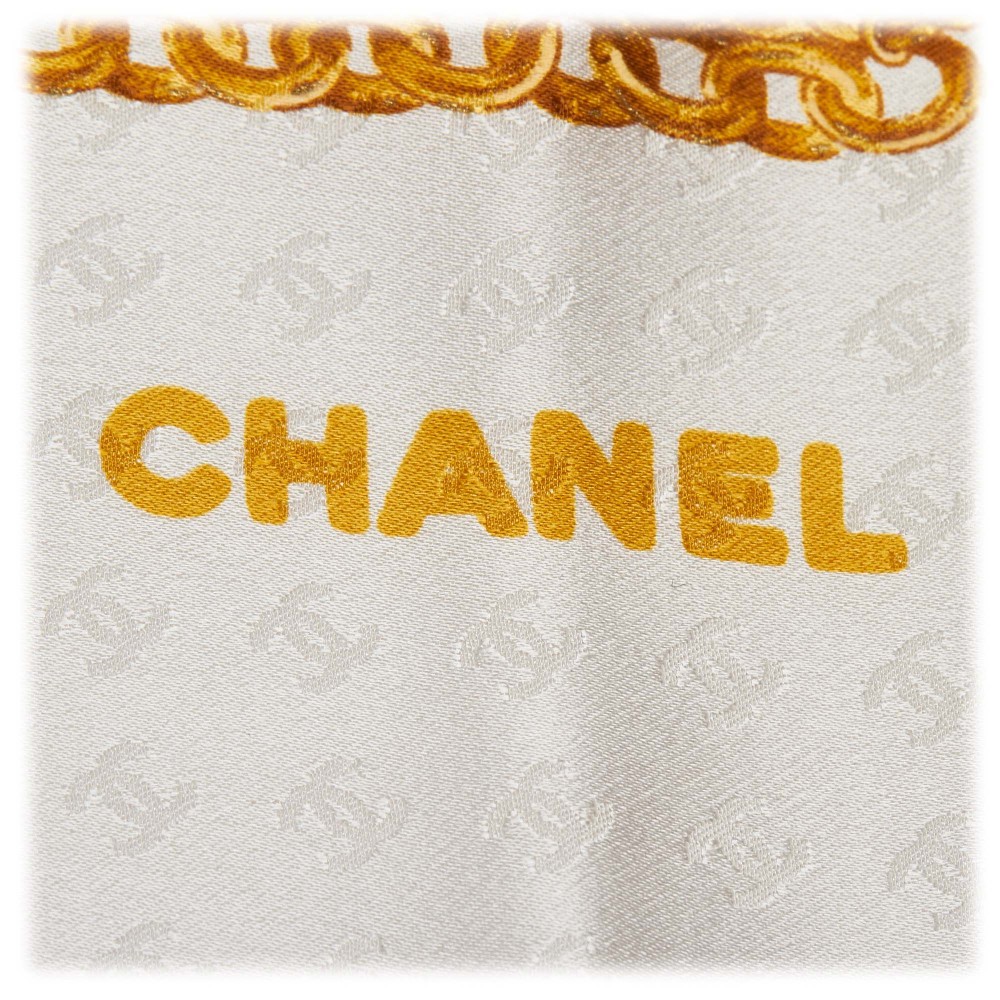 Chanel Vintage - Printed Silk Chain Scarf - White Gold - Silk