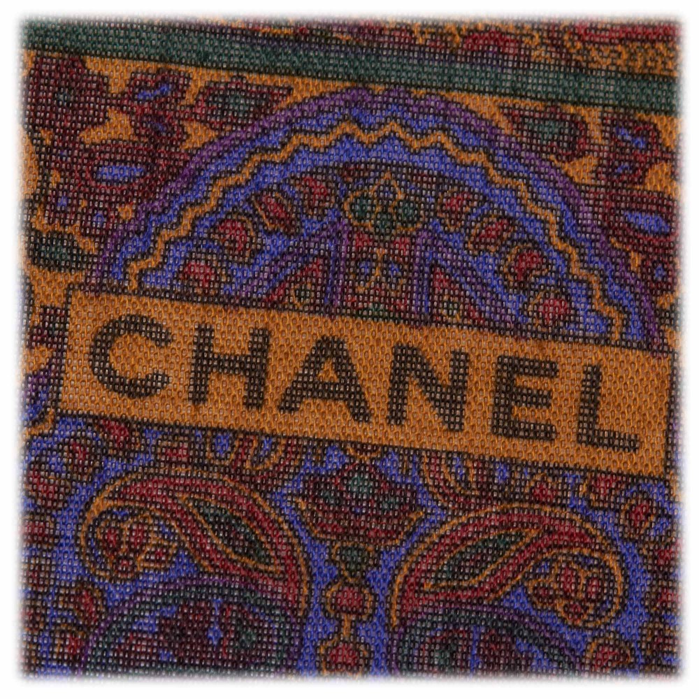 Vintage Chanel Scarf Foulard Brown Beige Logo Silky Elegant