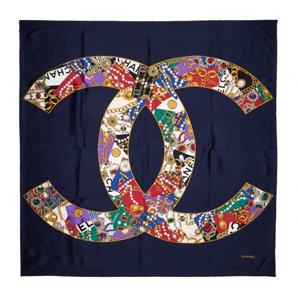 Chanel Vintage - Art Printed Silk Scarf - Brown - Silk Foulard