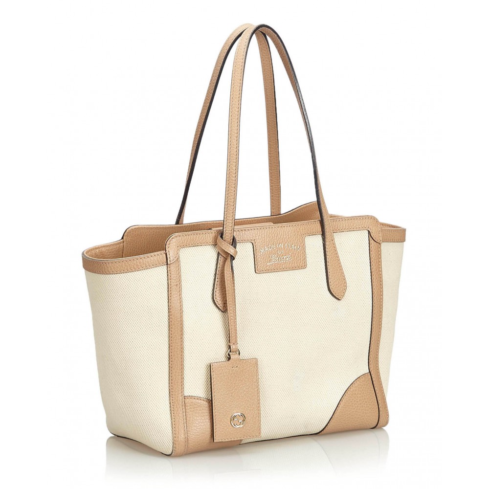 Gucci Vintage - Leather Swing Tote Bag - White - Leather Handbag