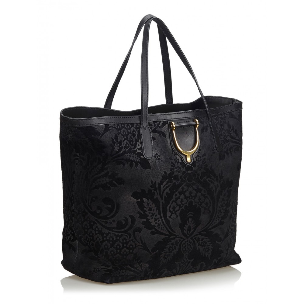 Gucci Vintage - Brocade Leather Stirrup Tote Bag - Black - Leather Handbag - Luxury High Quality ...