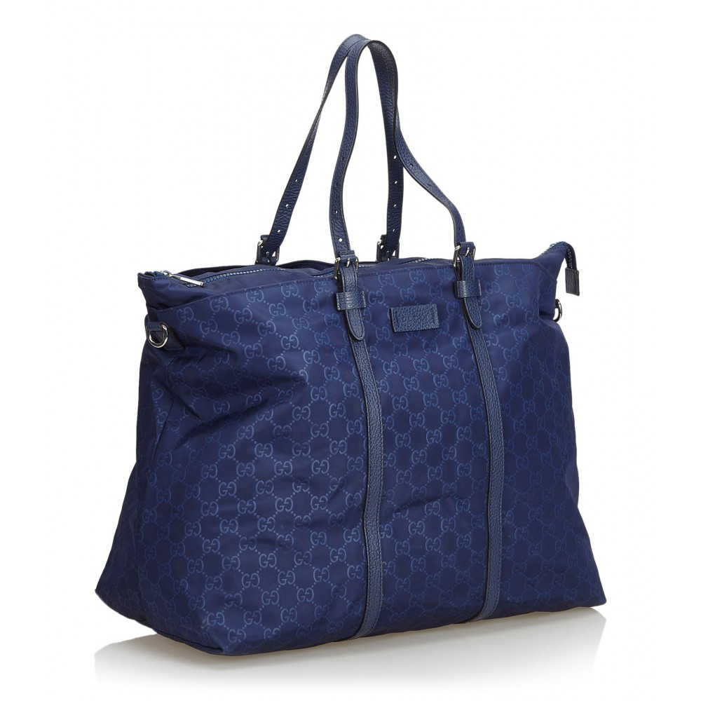 Beautiful vintage Gucci bag Grey Navy blue Leather Cloth ref