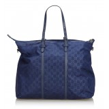 Gucci Vintage - GG Nylon Travel Bag - Blu - Borsa in Pelle - Alta Qualità Luxury