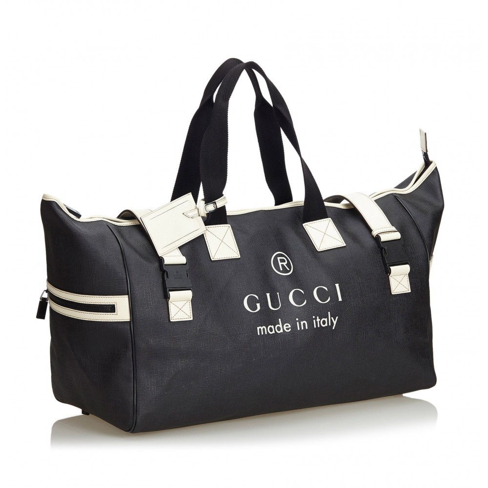 Gucci Vintage - Large Logo Tote Bag - Black - Leather Handbag