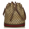 Gucci Vintage - Guccissima Web Canvas Drawstring Bucket Bag - Brown - Leather Handbag - Luxury High Quality