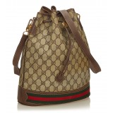 Gucci Vintage - Guccissima Web Canvas Drawstring Bucket Bag - Brown - Leather Handbag - Luxury High Quality