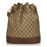 Gucci Vintage - Guccissima Web Canvas Drawstring Bucket Bag - Brown - Leather Handbag - Luxury High Quality