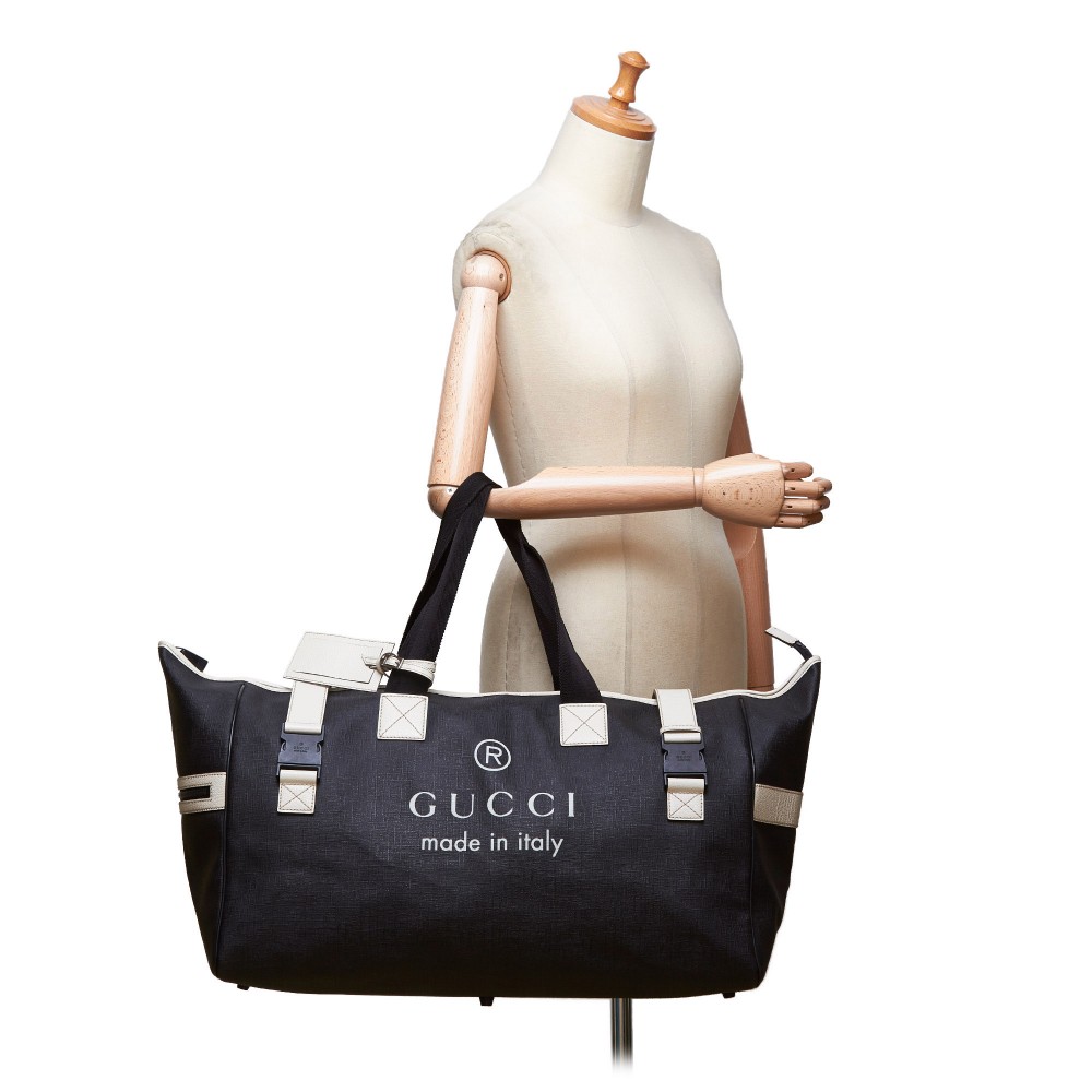 Gucci Vintage - Large Logo Tote Bag - Black - Leather Handbag