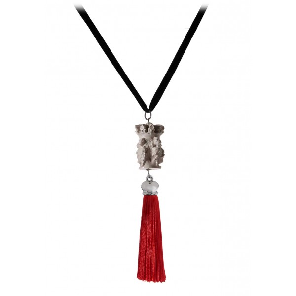 Coffarte - Double Mori 3D Necklace - Red - Sicilian Artisan Necklace in Ceramic - Luxury High Quality Handcraft Necklace