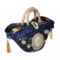 Coffarte - Medium Blue Cameo Coffa - Sicilian Artisan Handbag - Sicilian Coffa - Luxury High Quality Handicraft Bag
