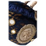 Coffarte - Medium Blue Cameo Coffa - Sicilian Artisan Handbag - Sicilian Coffa - Luxury High Quality Handicraft Bag