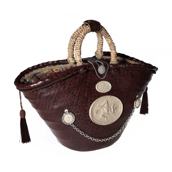Coffarte - Medium Trinacria Leather Coffa - Sicilian Artisan Handbag - Sicilian Coffa - Luxury High Quality Handicraft Bag
