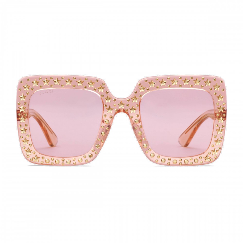 Gucci Square Acetate Sunglasses With Crystals Light Pink Gucci Eyewear Avvenice
