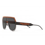 Dolce & Gabbana - Occhiale da Sole a Maschera DG Logo - Nero Arancione - Dolce & Gabbana Eyewear