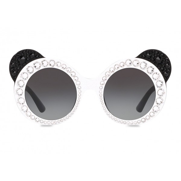 Dolce & Gabbana - Round Sunglasses DG Fashion Panda - Black and White with Strass - Dolce & Gabbana Eyewear