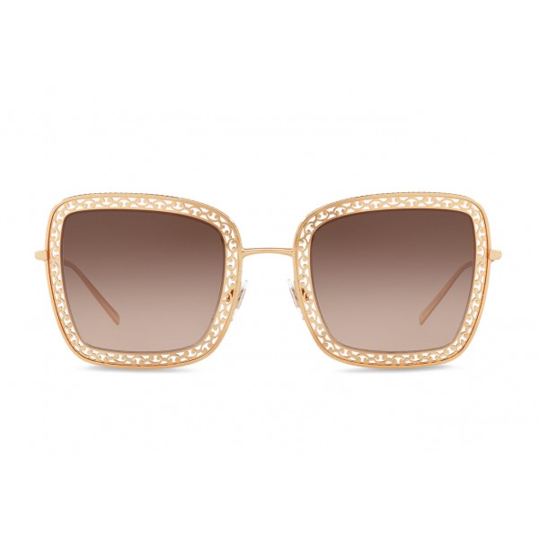 Dolce & Gabbana - Square Devotion Sunglasses with Lace - Gold - Dolce & Gabbana Eyewear