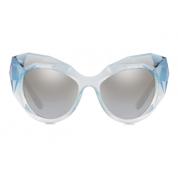 Dolce & Gabbana - Cat Eye Sunglasses Stones & Logo Plaque - Silver Mirror High - Dolce & Gabbana Eyewear