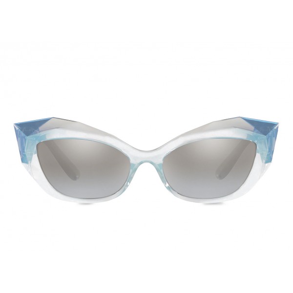 Dolce & Gabbana - Cat Eye Sunglasses Stones & Logo Plaque - Silver Mirror - Dolce & Gabbana Eyewear