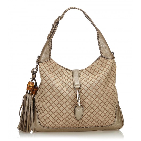 Gucci Vintage - Diamante New Jackie Tassel Satchel Bag - Marrone - Borsa in Pelle - Alta Qualità Luxury