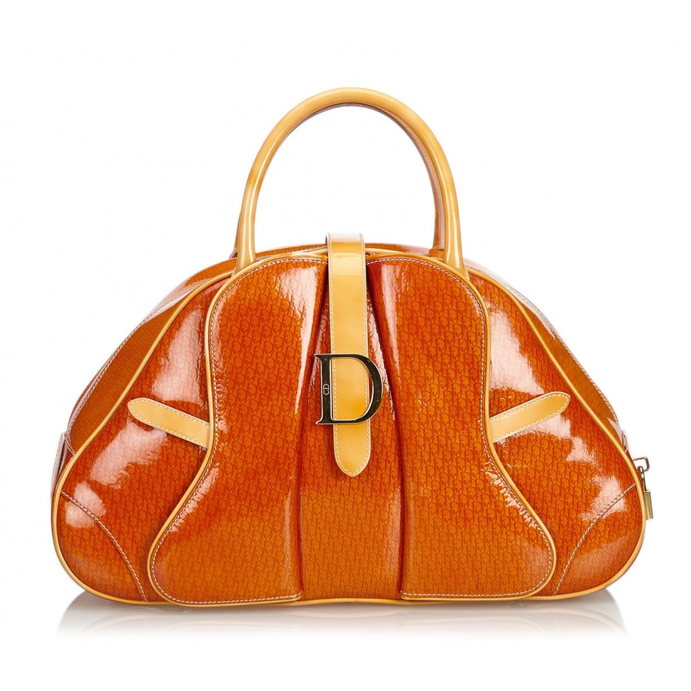 Dior Vintage - Patent Leather Saddle Dome Handbag Bag - Orange - Leather Handbag - Luxury High ...