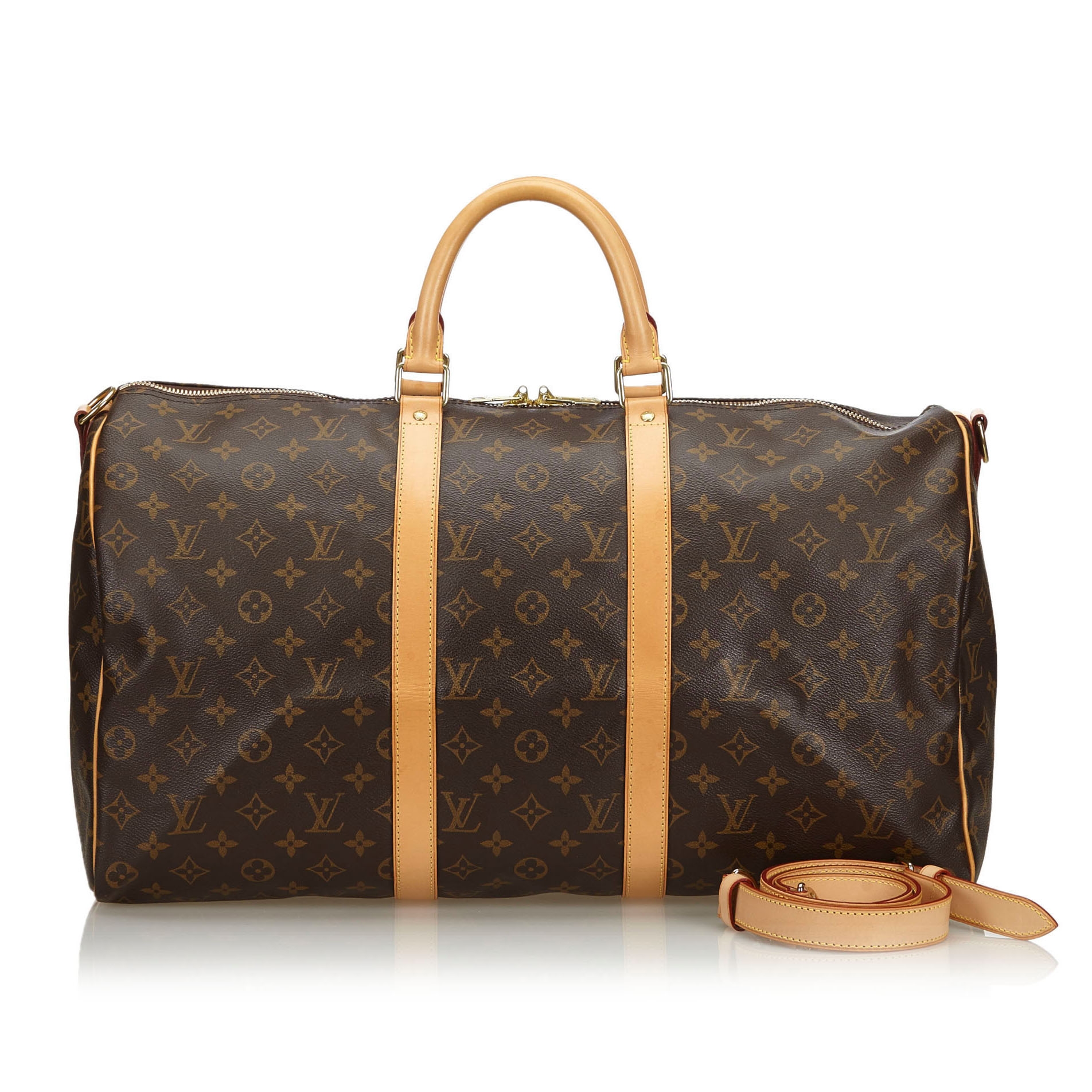 Louis Vuitton Keepall Bandouliere 50 Red PVC Monogram Weekend Duffle Travel  Bag