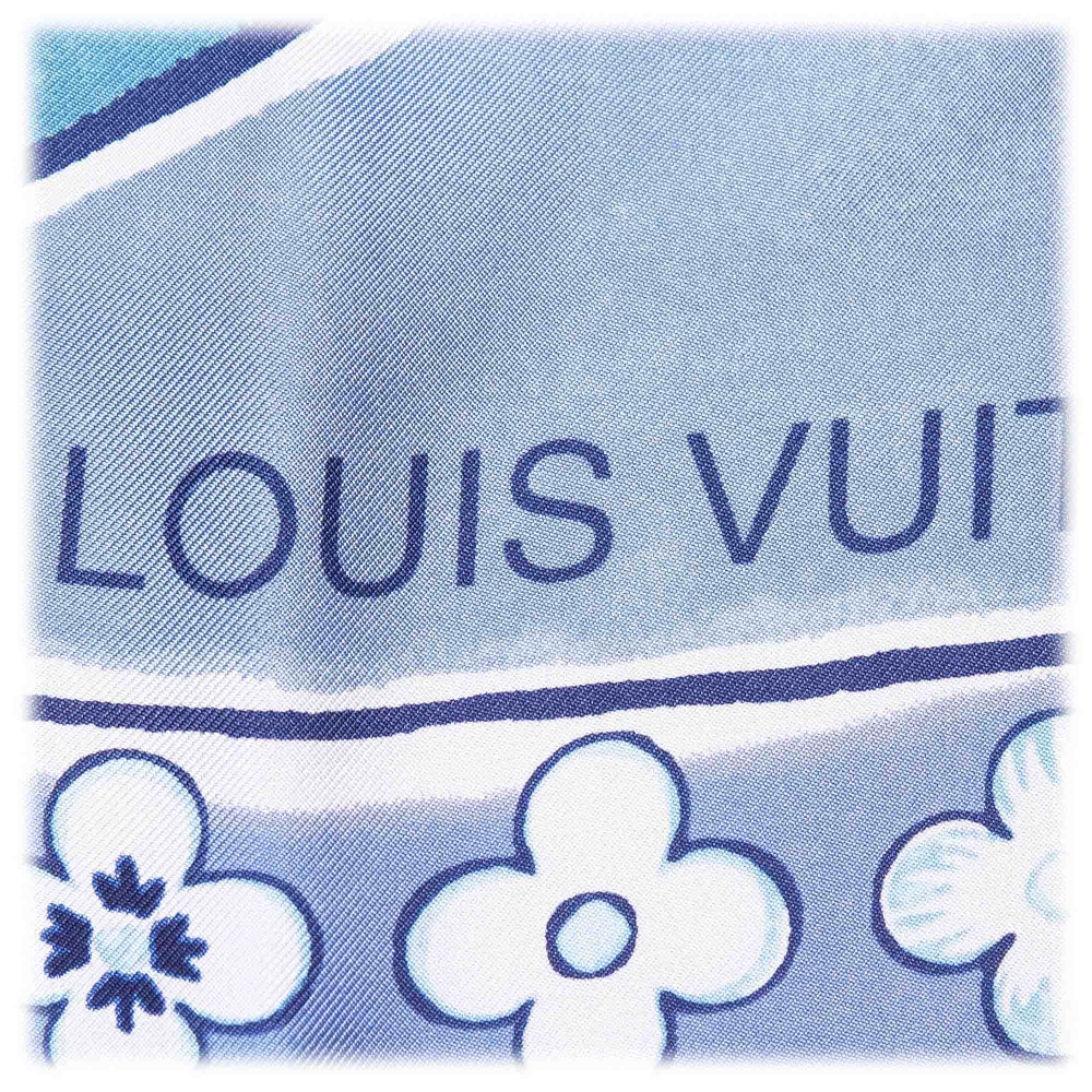 Louis Vuitton Blue Fleur de Porcelaine Scarf Silk Cloth ref.946551