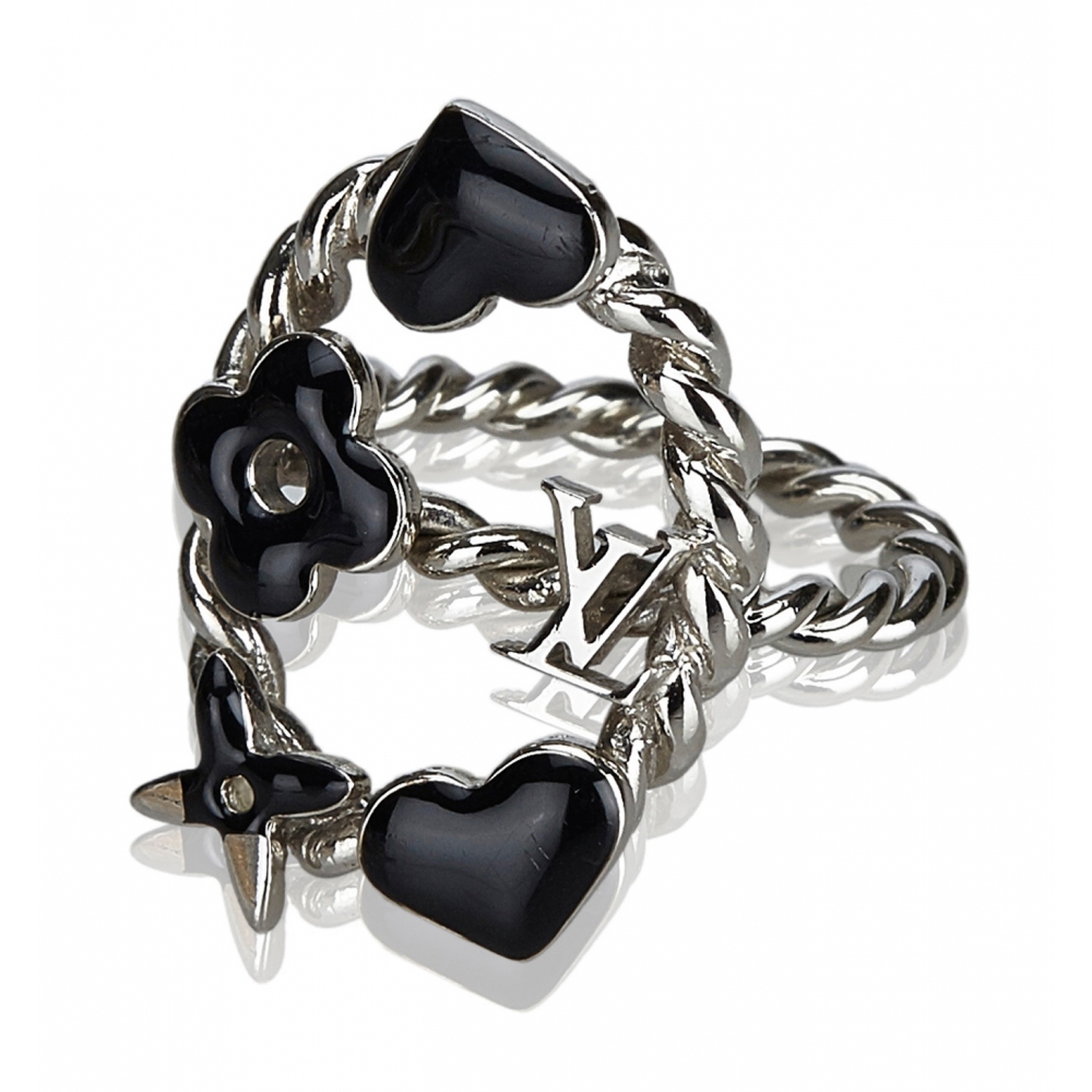 Louis Vuitton Vintage - Metal Bague Sweet Monogram Ring - Silver Black - LV Ring - Luxury High ...