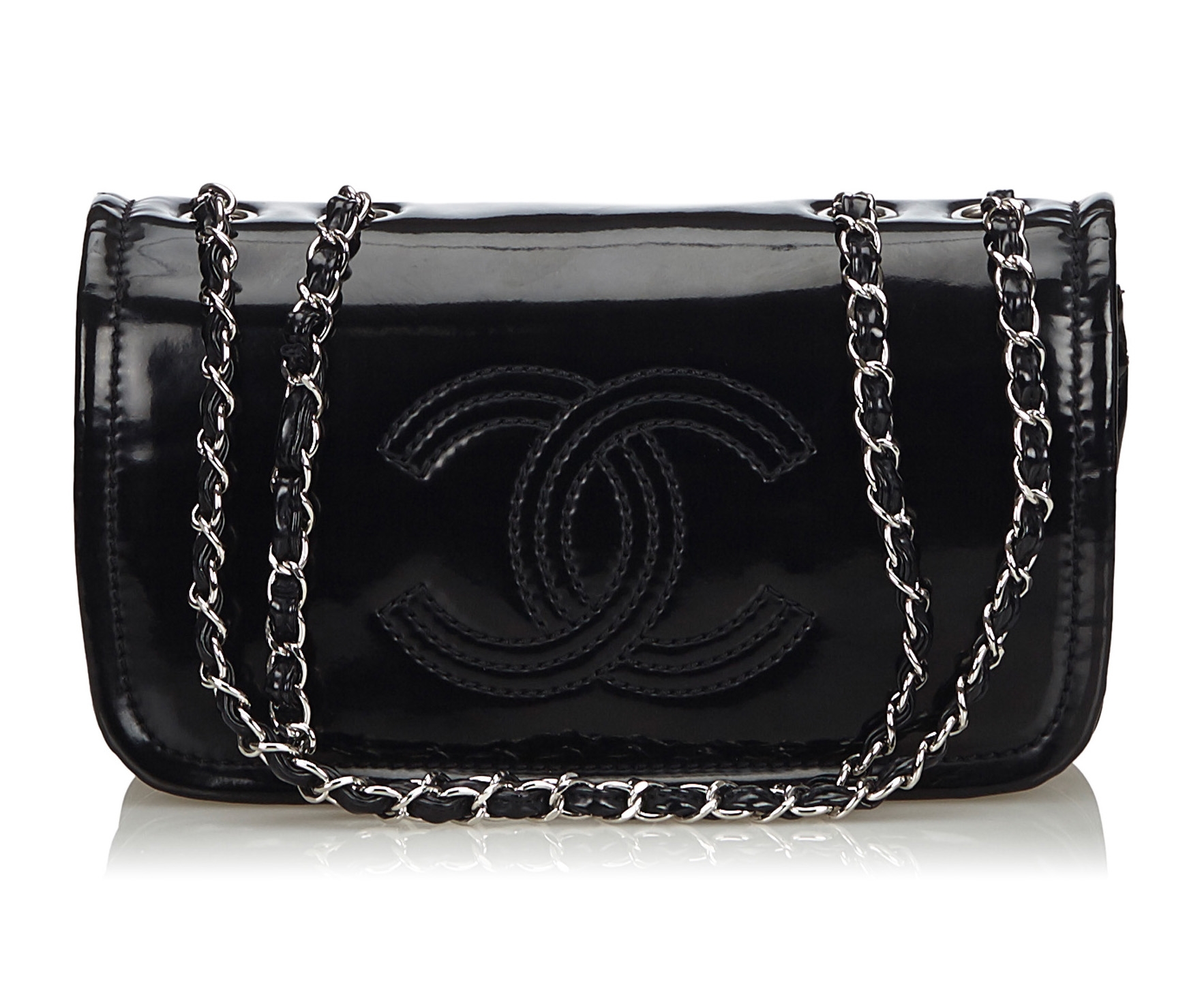 Chanel Vintage - Patent Leather Chain Bag - Black - Leather