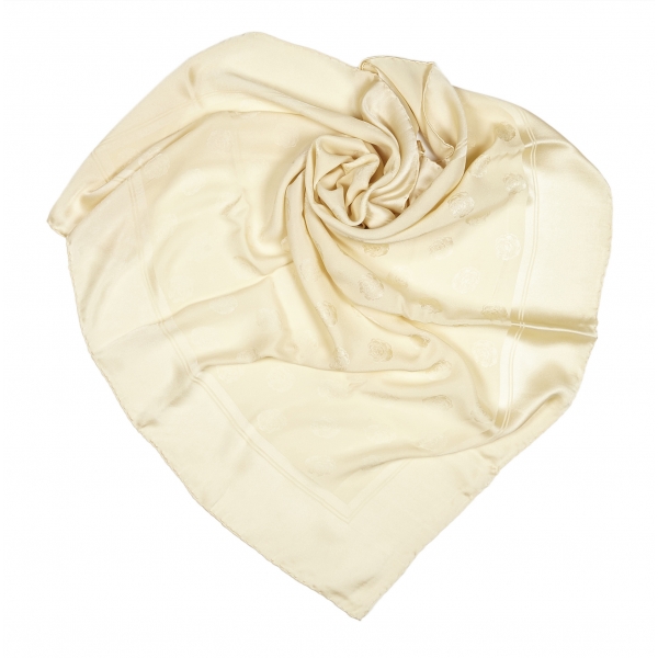 Chanel Vintage - Floral Print Silk Scarf - White Ivory - Silk Foulard - Luxury High Quality