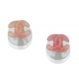 Chanel Vintage - CC Colored Stone Push Back Earrings - Pink Silver - Earrings Chanel - Luxury High Quality