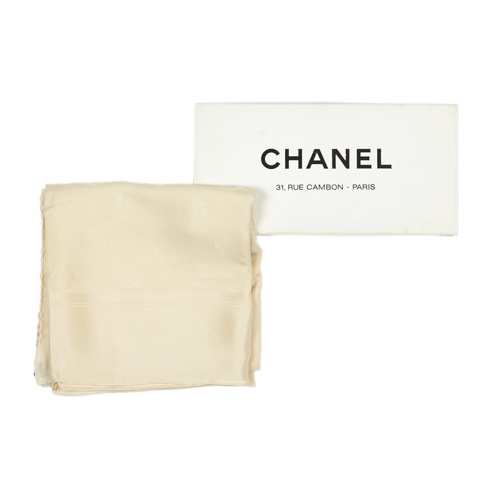 Chanel Vintage - Floral Print Silk Scarf - White Ivory - Silk Foulard - Luxury  High Quality - Avvenice