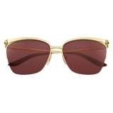 Cartier - Rectangular - Metal Gold Champagne Bordeaux - Panthère de Cartier - Sunglasses - Cartier Eyewear