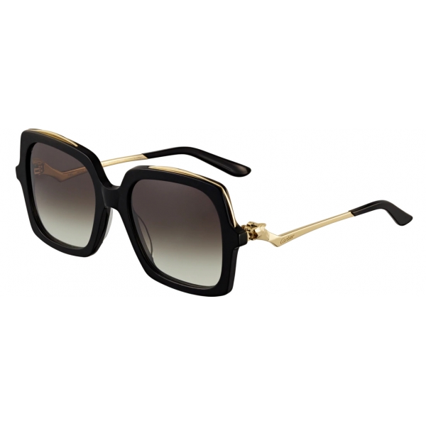 Cartier - Rectangular - Black Gold Champagne Grey - Large - Panthère de Cartier - Sunglasses - Cartier Eyewear