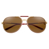 Cartier - Aviator - Metallo Rosso Oro Marrone - Première de Cartier - Occhiali da Sole - Cartier Eyewear