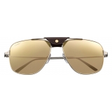 Cartier - Quadrati - Metallo Rutenio Bianco Dorato - Santos de Cartier - Occhiali da Sole - Cartier Eyewear