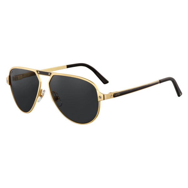 Cartier - Aviator - Metal Black Gold Chamapagne Grey - Santos de Cartier - Sunglasses - Cartier Eyewear