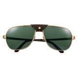 Cartier - Aviator - Metal Champagne Polarized Green - Santos de Cartier - Sunglasses - Cartier Eyewear