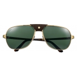 Cartier - Aviator - Metallo Champagne Polarizzati Verdi - Santos de Cartier - Occhiali da Sole - Cartier Eyewear