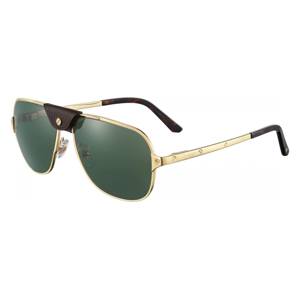 Cartier - Aviator - Metal Champagne Polarized Green - Santos de Cartier - Sunglasses - Cartier Eyewear