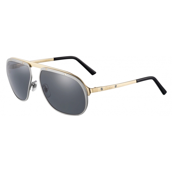 Cartier - Aviator - Metal Ruthenium Gold Champagne Grey - Santos de Cartier - Sunglasses - Cartier Eyewear